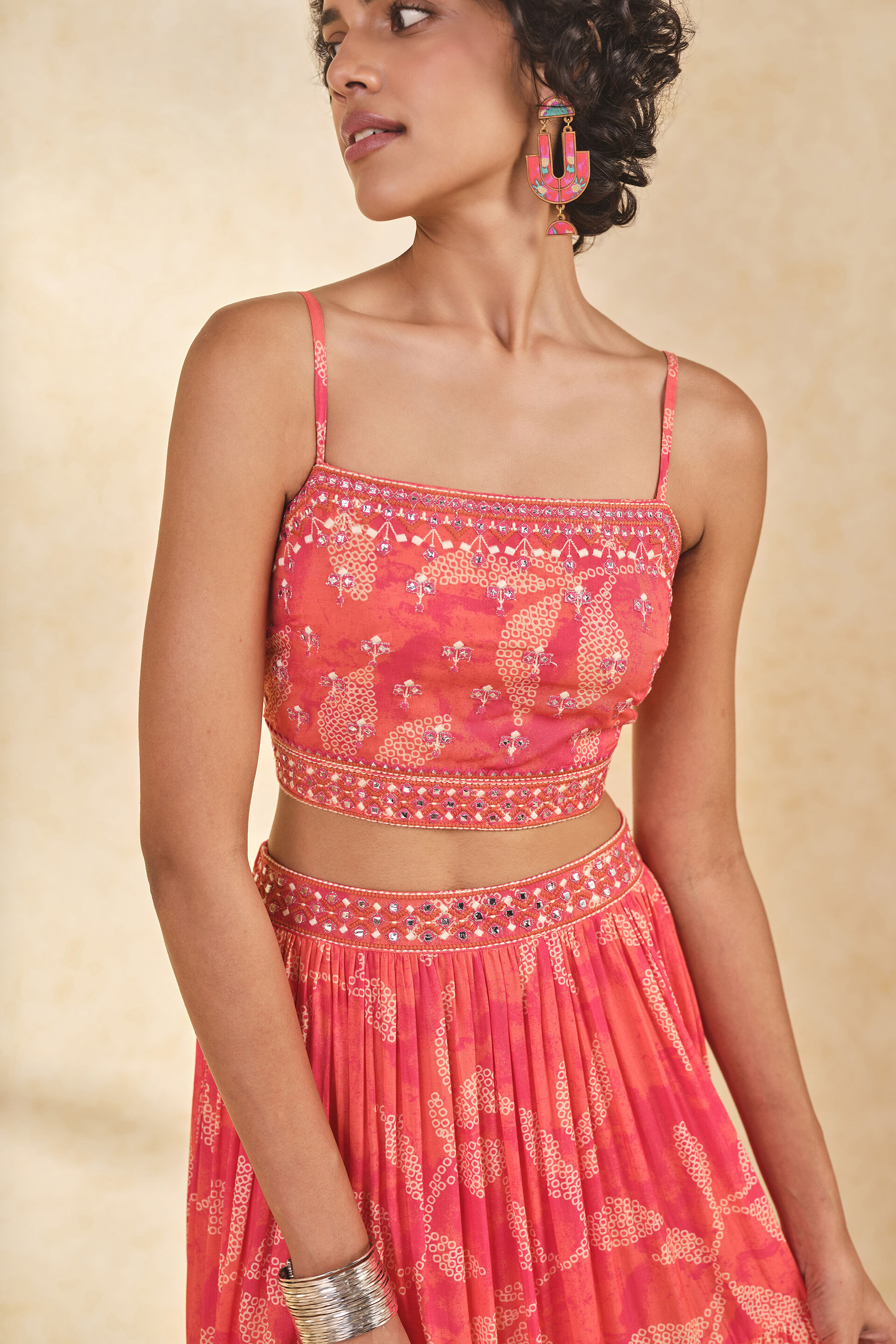 Leafy Print Skirt Set, Coral, image 8